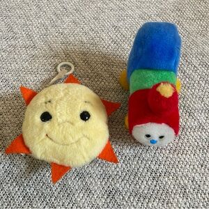Lot of 2 Vintage Wind Up Colorful Plush Toys Sun and Train